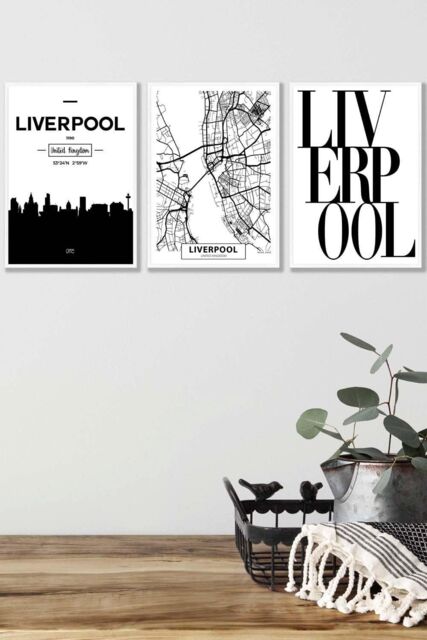 ARTZE LIVERPOOL Skyline Street Map City Prints Framed Wall Art - Medium in White - Size: W45 cm x H62 cm x D20mm - image 1