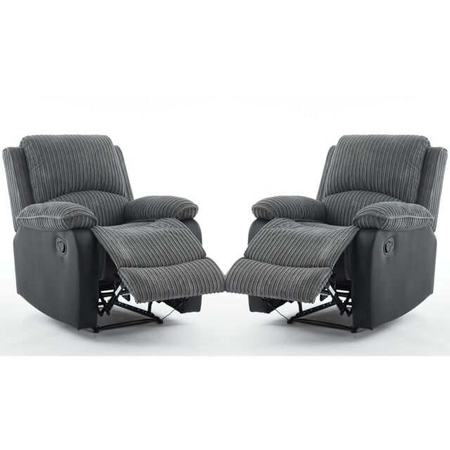 FURNITURE ONE Manual Reclining Sofa Set, Corduroy Fabric Sofa Suite - 1+1 Sofa Set in Grey - Size: 1 Pack - image 1