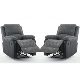 FURNITURE ONE Manual Reclining Sofa Set, Corduroy Fabric Sofa Suite - 1+1 Sofa Set in Grey - Size: 1 Pack - thumbnail 1