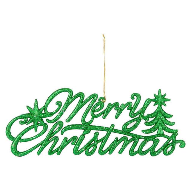 VFM e-Store Christmas Merry Christmas Hanging Decoration 14cm x 20cm Green X 1 - Size: 14 cm x 20 cm - image 1