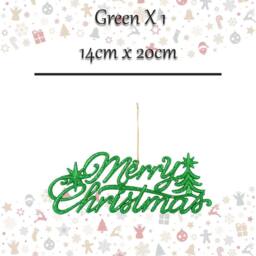 VFM e-Store Christmas Merry Christmas Hanging Decoration 14cm x 20cm Green X 1 - Size: 14 cm x 20 cm - thumbnail 2