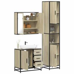 Berkfield Home 3 Piece Bathroom Furniture Set Sonoma Oak Engineered Wood in Tan - thumbnail 2