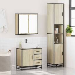 Berkfield Home 3 Piece Bathroom Furniture Set Sonoma Oak Engineered Wood in Tan - thumbnail 4