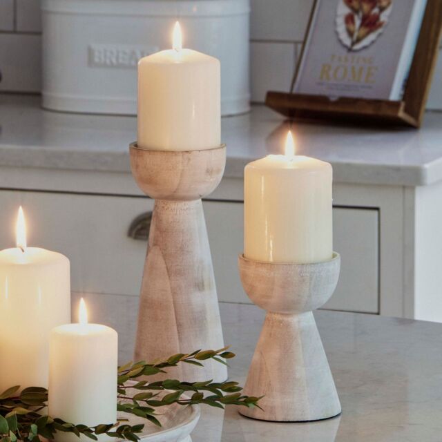 Ivyline Padstow White Wash Wooden Candle Holders 2 Pack - Matching Lanterns & Plates Available - Made of premium quality wood - image 1