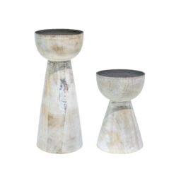 Ivyline Padstow White Wash Wooden Candle Holders 2 Pack - Matching Lanterns & Plates Available - Made of premium quality wood - thumbnail 2