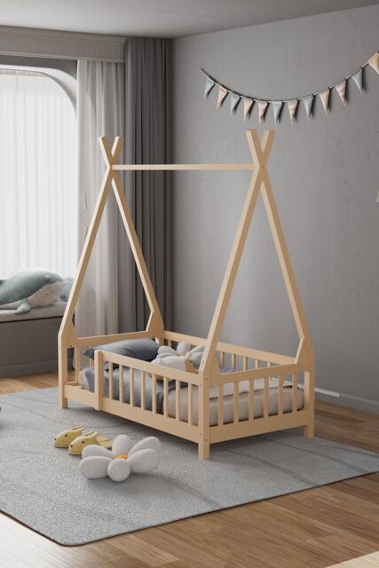 Living and Home Pine Wood House Bed Frame in Brown - image 1