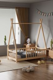 Living and Home Pine Wood House Bed Frame in Brown - thumbnail 2