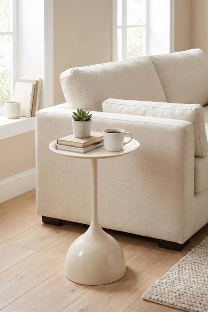Living and Home Modern Small Round Metal Side Table in Cream - image 1
