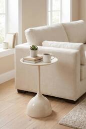 Living and Home Modern Small Round Metal Side Table in Cream