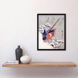 Artery8 Utagawa Hiroshige Framed Wall Art Print Japan Pheasant In Snow in Orange - Size: A4 - thumbnail 2