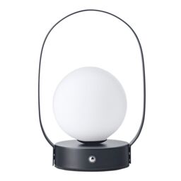 Happy Homewares Matt Black Rechargeable Touch Dimmable Lantern Table Lamp with Frosted Shade - thumbnail 1