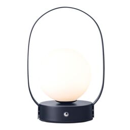 Happy Homewares Matt Black Rechargeable Touch Dimmable Lantern Table Lamp with Frosted Shade - thumbnail 2