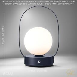 Happy Homewares Matt Black Rechargeable Touch Dimmable Lantern Table Lamp with Frosted Shade - thumbnail 5
