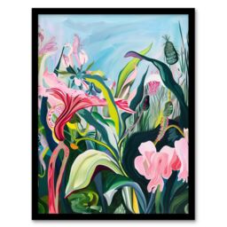 "Artery8 Trippy Exotic Wildflower Garden Painting Tropical Framed Art Print in Green - Size: W12"" x H16""" - thumbnail 1