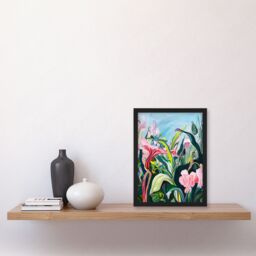 "Artery8 Trippy Exotic Wildflower Garden Painting Tropical Framed Art Print in Green - Size: W12"" x H16""" - thumbnail 4