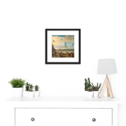 Artery8 Battle Near Livorno Anglo Dutch War Painting 8X8 Inch Square Wooden Framed Wall Art Print Picture with Mount in Black - thumbnail 2
