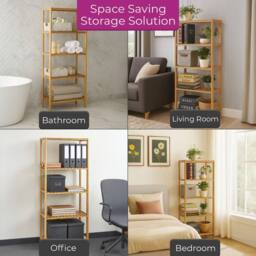 Neo 5 Tier Bamboo Storage Shelf Shelves Rack in Natural - thumbnail 3