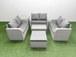 Fimous 7 Seater PE Wicker Rattan Furniture Sofa Sets with Rectangular Coffee Table 2 Seater Love Sofa Big Footstool Side Table Light Grey - thumbnail 1