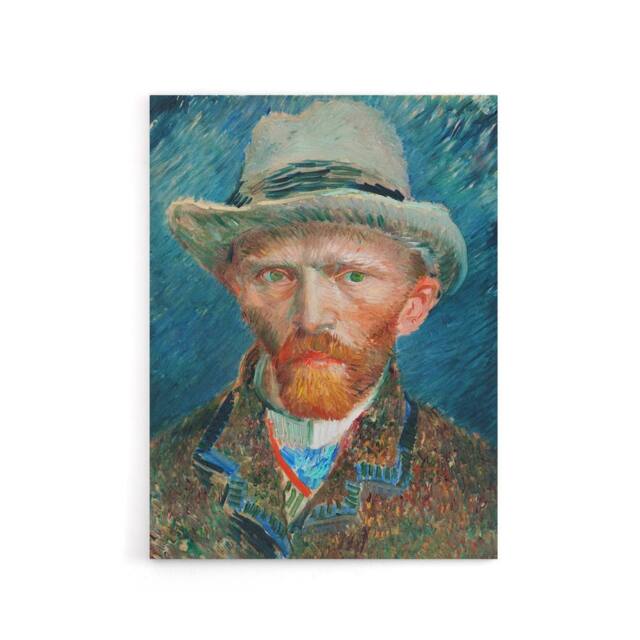 "Artery8 Self Portrait With Hat Van Gogh Vintage Canvas Wall Art in Blue - Size: W18"" x H24""" - image 1