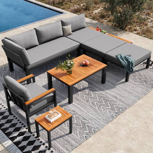 Direct Wicker Modular Outdoor Garden Aluminium Sofa Set with Free Combination in Grey - Size: 6 Person - image 1