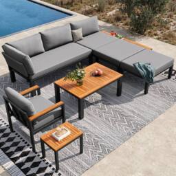 Direct Wicker Modular Outdoor Garden Aluminium Sofa Set with Free Combination in Grey - Size: 6 Person - thumbnail 1