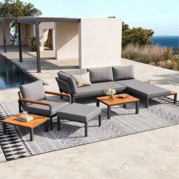 Direct Wicker Modular Outdoor Garden Aluminium Sofa Set with Free Combination in Grey - Size: 6 Person - thumbnail 7
