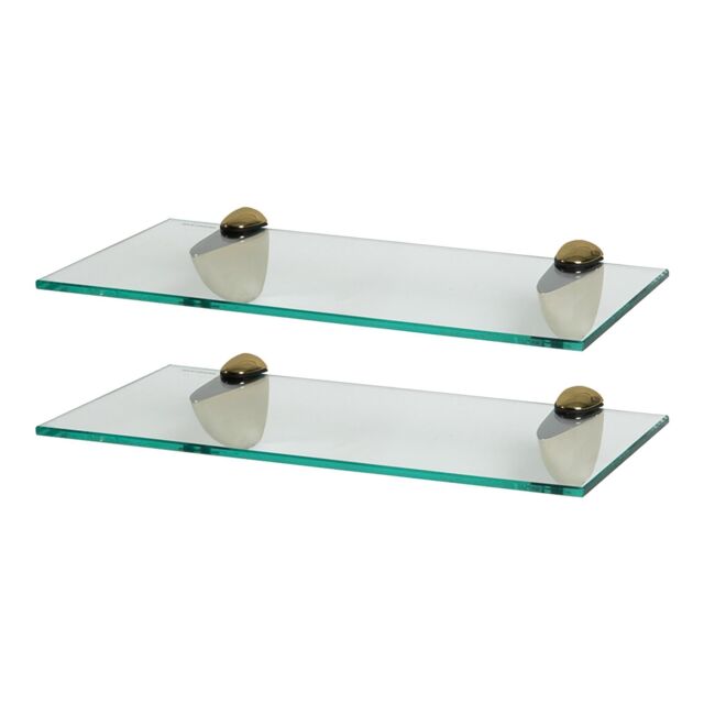 Harbour Housewares 2x Floating Glass Shelves - 40cm - Bathroom Shower Storage Display in Gold - image 1