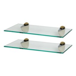 Harbour Housewares 2x Floating Glass Shelves - 40cm - Bathroom Shower Storage Display in Gold