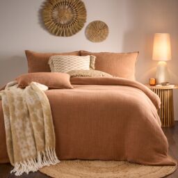 Yard Ribble Acid Washed 100% Cotton Duvet Cover Set in Burnt Orange - Size: Super King
