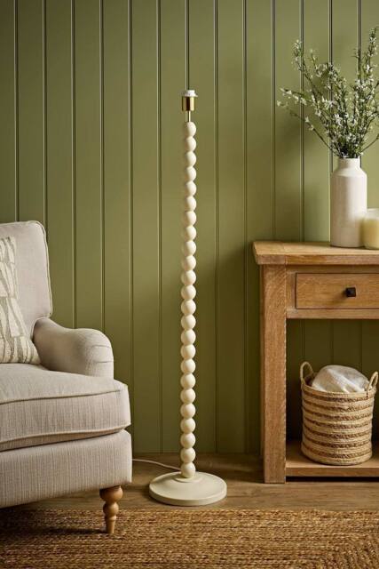 ValueLights Bobbin Wooden Bobble Floor Lamp Base in Cream - image 1