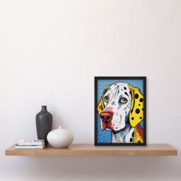 Artery8 Wall Art Print Dalmatian Dog Pop Art Painting Yellow Orange Blue Roy Lichtenstein Style Vibrant Pet Portrait Artwork Framed - Size: A4 - thumbnail 4