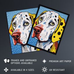 Artery8 Wall Art Print Dalmatian Dog Pop Art Painting Yellow Orange Blue Roy Lichtenstein Style Vibrant Pet Portrait Artwork Framed - Size: A4 - thumbnail 2