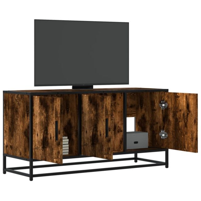 Berkfield Home TV Cabinet Smoked Oak 100x35x50 cm Engineered Wood & Metal in Brown - Size: 100 x 35 x 50 cm