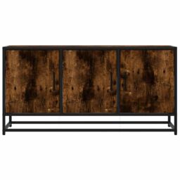 Berkfield Home TV Cabinet Smoked Oak 100x35x50 cm Engineered Wood & Metal in Brown - Size: 100 x 35 x 50 cm - thumbnail 4