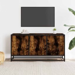 Berkfield Home TV Cabinet Smoked Oak 100x35x50 cm Engineered Wood & Metal in Brown - Size: 100 x 35 x 50 cm - thumbnail 3