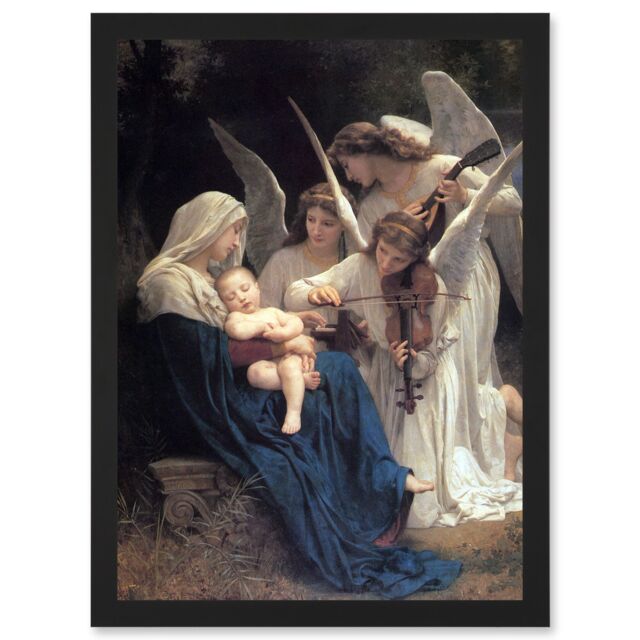 Artery8 William Adolphe Bouguereau Song Of Angels A4 Artwork Framed Wall Art Print in Black - image 1