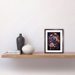 "Artery8 Wall Art Print Flower Bouquet Purple Pink Orange Floral Artwork Framed 9X7 Inch in Brown - Size: W7"" x H9""" - thumbnail 2