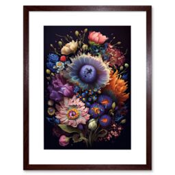 "Artery8 Wall Art Print Flower Bouquet Purple Pink Orange Floral Artwork Framed 9X7 Inch in Brown - Size: W7"" x H9""" - thumbnail 1