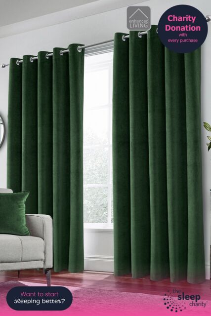 Enhanced Living Velvet, Supersoft, 100% Blackout, Thermal Pair of Curtains with Eyelet Top - Green - Size: 229 cm width x 229 cm drop - image 1