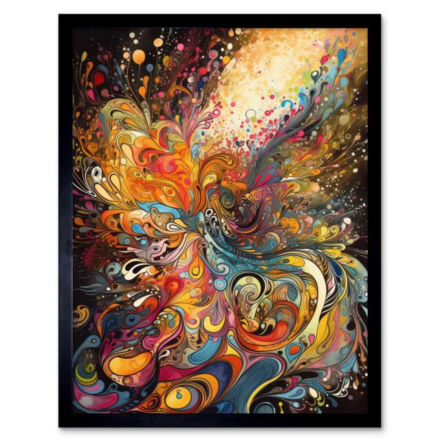 "Artery8 Wall Art Print Vibrant Colour Sound Waves Music Artwork Art Framed in Black - Size: W12"" x H16""" - image 1