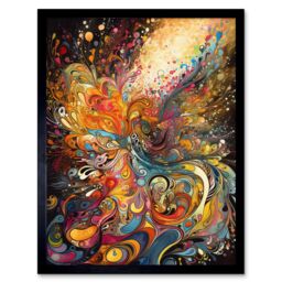 "Artery8 Wall Art Print Vibrant Colour Sound Waves Music Artwork Art Framed in Black - Size: W12"" x H16""" - thumbnail 1