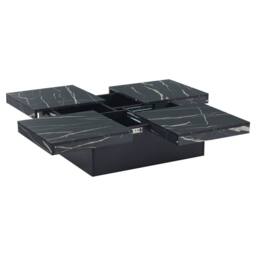 Matteo Modern Square Coffee Table - Faux Marble Top & Sliding Drawers in Black - thumbnail 9