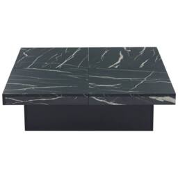 Matteo Modern Square Coffee Table - Faux Marble Top & Sliding Drawers in Black - thumbnail 8