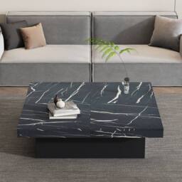 Matteo Modern Square Coffee Table - Faux Marble Top & Sliding Drawers in Black - thumbnail 5