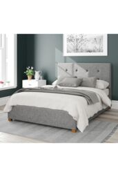 Aspire Presley Upholstered Ottoman Storage Bed, Saxon Twill Fabric in Grey - Size: Small Double - thumbnail 1