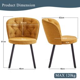SONARA Modern Set of 2 Dining Chairs with Blended Woven Fabric & Metal Legs in Yellow - thumbnail 2