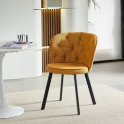 SONARA Modern Set of 2 Dining Chairs with Blended Woven Fabric & Metal Legs in Yellow - thumbnail 6