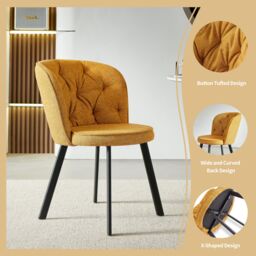 SONARA Modern Set of 2 Dining Chairs with Blended Woven Fabric & Metal Legs in Yellow - thumbnail 3
