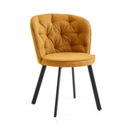 SONARA Modern Set of 2 Dining Chairs with Blended Woven Fabric & Metal Legs in Yellow - thumbnail 7