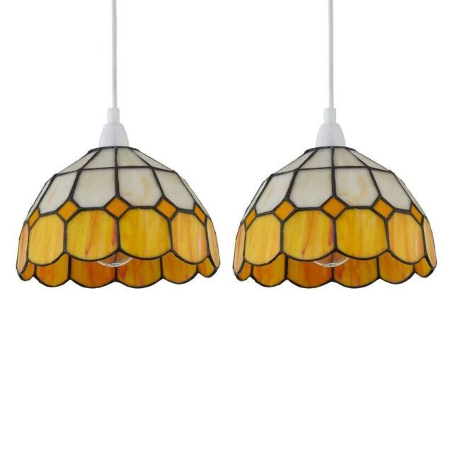 First Choice Lighting Set of 2 Oxford - Amber Tiffany Easy Fit Pendant Shades - image 1